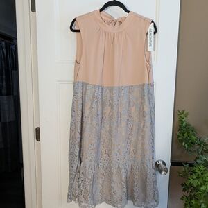Semicouture Women's Midi Dress in Peach/Pink and Sky-Blue.  NWT.